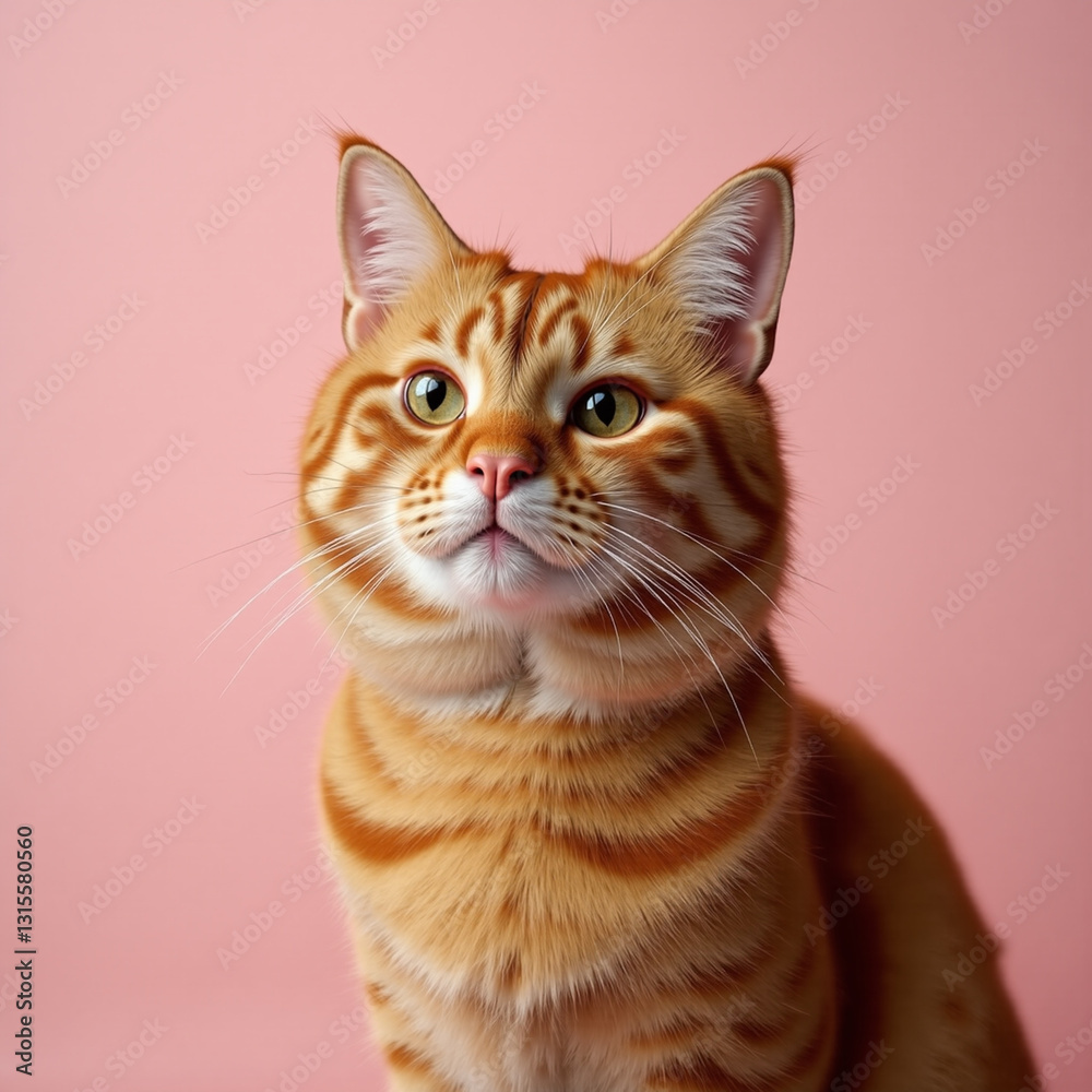 Fototapeta premium orange cat look dignified on coral backdrop