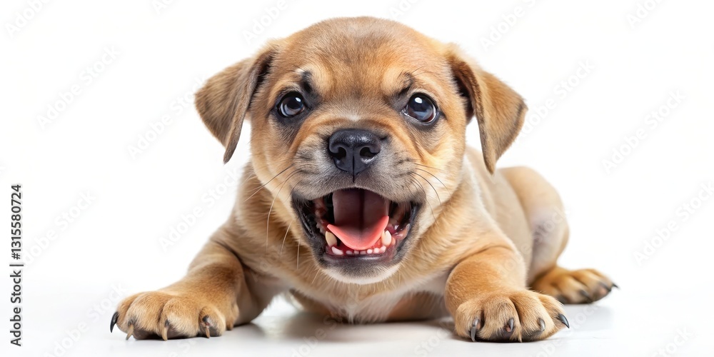 Obraz premium Aggressive puppy shows teeth, snarling face, aggressive dog, snarling face,aggressive dog