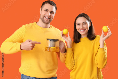 Young couple with teapot an...