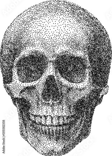 Skull vintage y2k stipple art, horror halftone stipple brutalist retro vector png with transparent background, bones 2000s aesthetic photocopy effect tattoo