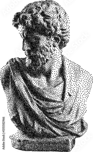 Roman vintage y2k stipple art, greek halftone stipple brutalist retro vector png with transparent background, statue 2000s aesthetic photocopy effect tattoo