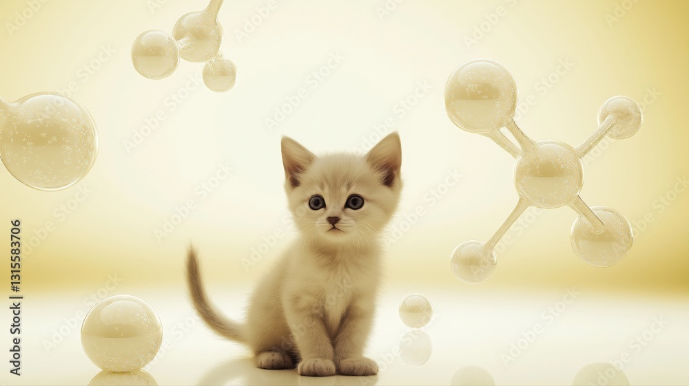 Fototapeta premium cute kitten on a milky white floor