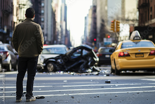 Wallpaper Mural  Bystander Concept: Silent Bystander Witnessing a Car Crash in the Heart of the City, Bystander Effect and Individuality,  onlooker, spectator,  witness,  Torontodigital.ca