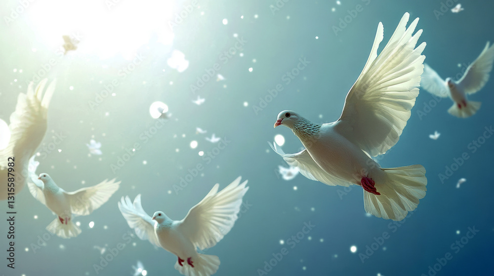 Light Blue Sky with White Doves Holding Tiny Diplomas Light Blue Sky with White Doves Holding Tiny Diplomas