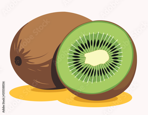 Vector illustration of a fresh, juicy kiwi fruit slice in close-up, showcasing its vibrant green color and exotic freshness. Perfect for healthy eating, natural food, and vitamin-rich diet designs