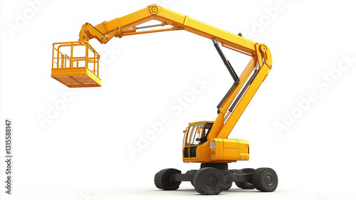 Tower Crane with Long Boom and Counterweights Isolated on White Background for Construction and Engineering Concept