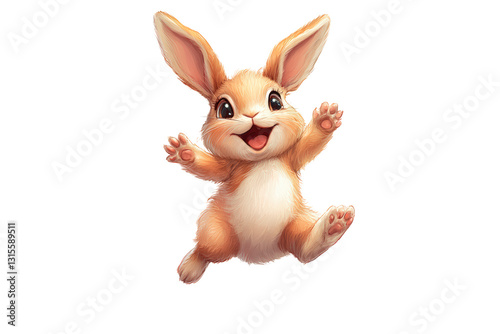 Cute cartoon bunny hopping joyfully isolated on transparent background