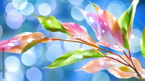 Colorful foliage on branch with soft bokeh background for wallpaper, digital art, or presentation