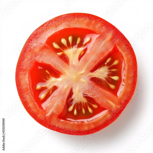 Wallpaper Mural Vibrant Red Tomato Slice Showcasing its Juicy Interior against White Torontodigital.ca