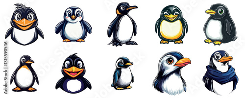 Penguin Characters Natural Playful Illustrations