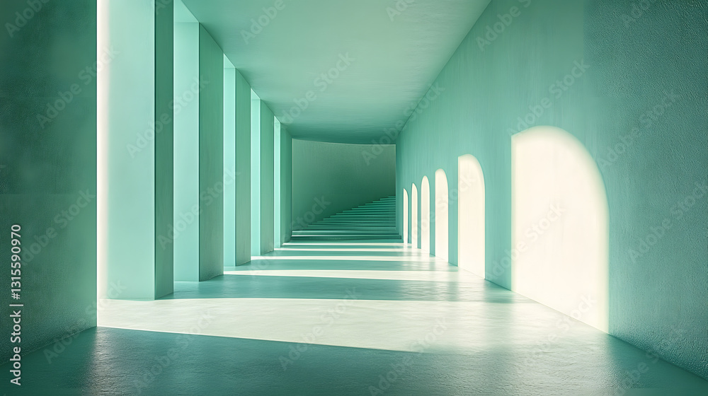 Obraz premium A serene and elegant architectural visualization of a modern hallway with a green pastel tone
