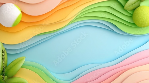 Colorful paper cutouts with leaf elements and beach ball. For summer sales and promotions