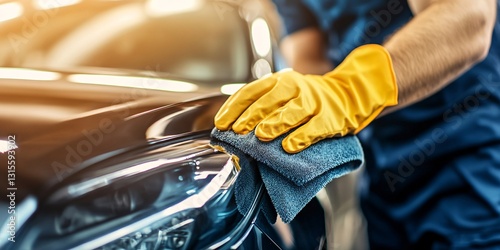 Car Detailing: A Man Perfectly Wiping a Clean Vehicle