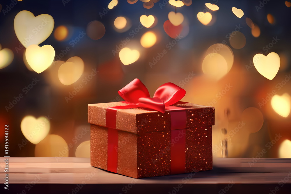 gift box with red bow on a table background gift box with red bow on a table background