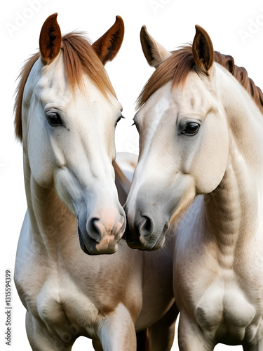 Two horses nuzzling each other, showcasing their connection and gentle nature. transparent background