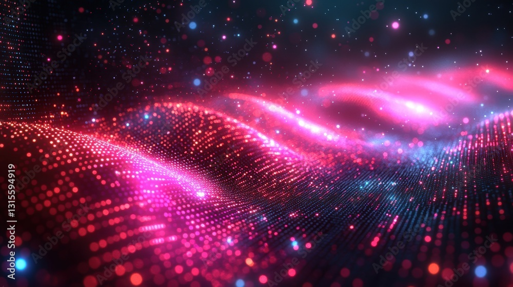 Abstract digital waves of vibrant pink and blue light shimmering in space Abstract digital waves of vibrant pink and blue light shimmering in space