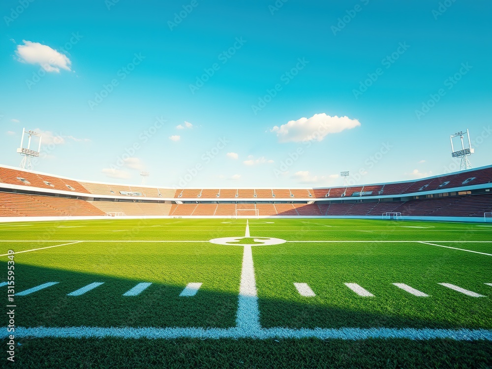 Fototapeta premium AI-Created Empty Football Field Under Bright Sunlight
