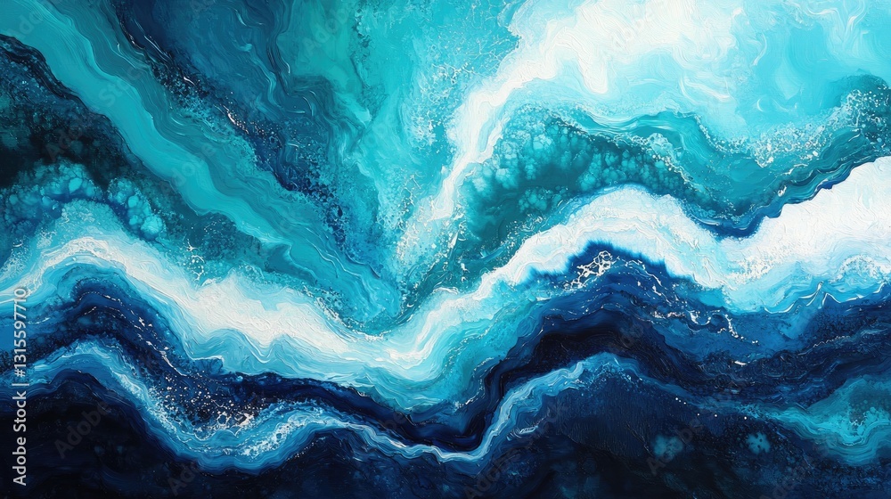 Abstract Blue Waves with Flowing Patterns and Texture in Aqua Tones for Artistic Backgrounds and Designs