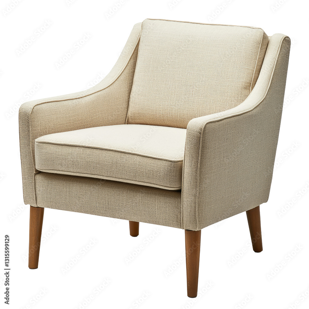 Naklejka premium Elegant beige armchair designed for comfort and style in modern home interiors with wooden legs and soft upholstery