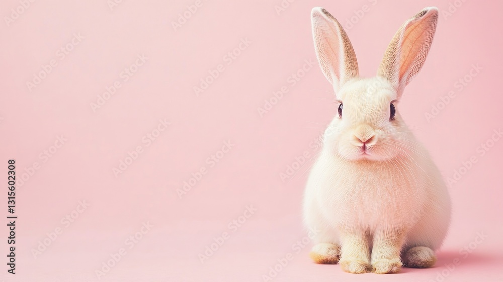 Fototapeta premium Photo of a little bunny, on a soft pink background Easter theme