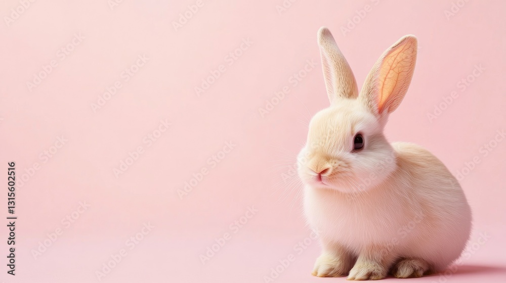 Obraz premium Photo of a little bunny, on a soft pink background Easter theme