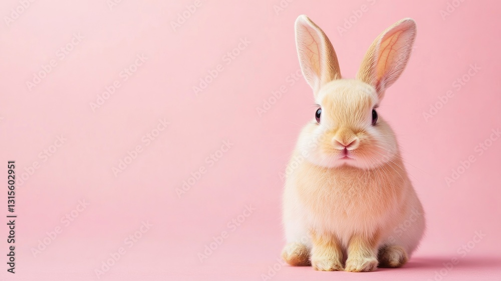 Fototapeta premium Photo of a little bunny, on a soft pink background Easter theme