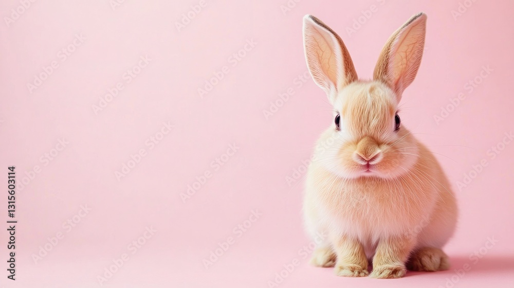 Fototapeta premium Photo of a little bunny, on a soft pink background Easter theme
