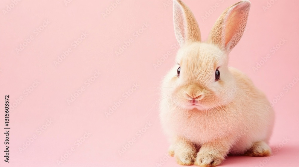 Fototapeta premium Photo of a little bunny, on a soft pink background Easter theme