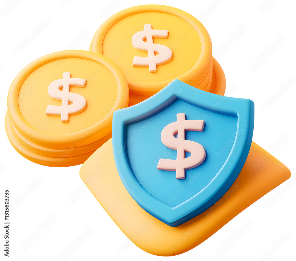 3D icon Coin and shield with Financial Security transparent background 3D icon Coin and shield with Financial Security transparent background
