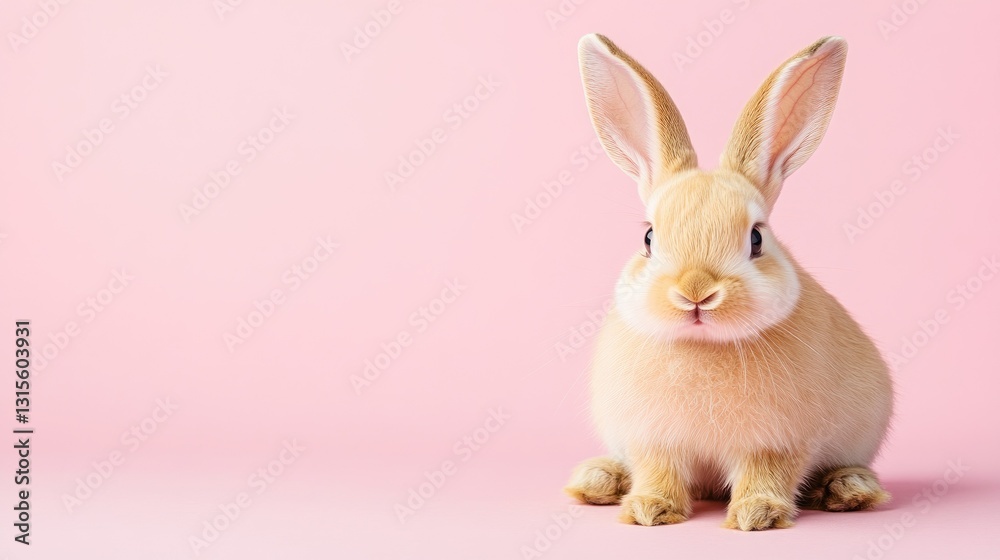 Fototapeta premium Photo of a little bunny, on a soft pink background Easter theme
