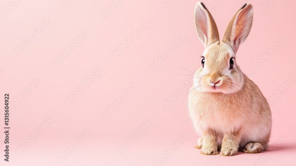 Fototapeta premium Photo of a little bunny, on a soft pink background Easter theme