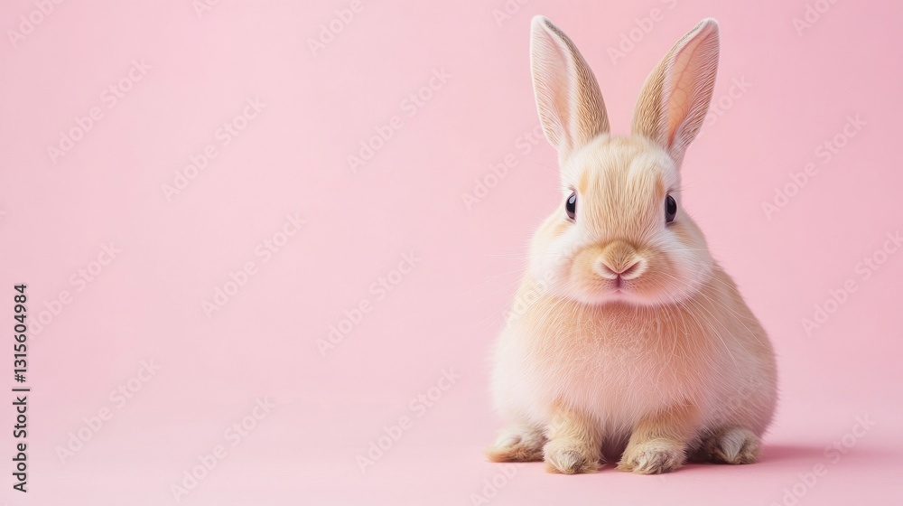 Fototapeta premium Photo of a little bunny, on a soft pink background Easter theme