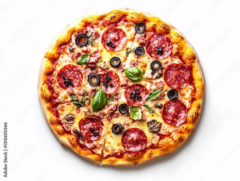 A Tasty Close-Up of Pizza with Flavorful Salami and Herbs A Tasty Close-Up of Pizza with Flavorful Salami and Herbs