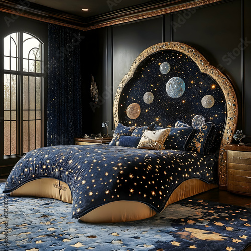 Luxurious bedroom, celestial theme