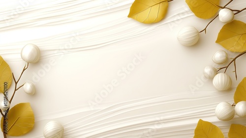 Elegant yellow leaves and white berries on a white background for cards and presentations