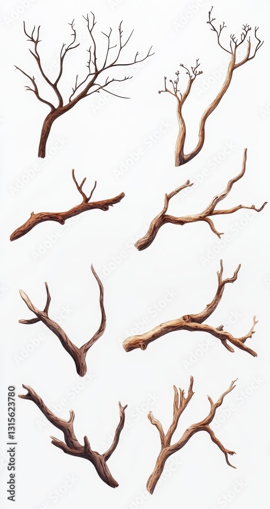 Fototapeta premium Collection of Detailed Dry Branches