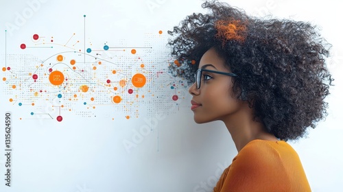 Woman Analyzing Data with Glasses Near Visualization Concept