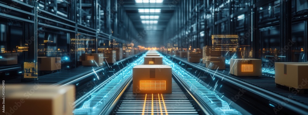 Fototapeta premium Automated Conveyor System in a Futuristic Factory