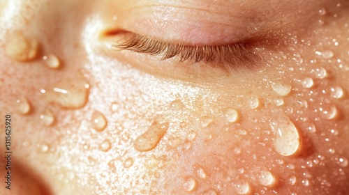 extreme macro photography of natural freckles scattered across dewy skin, soft morning light highlighting skin texture, droplets of moisturizer being absorbed, visible pores, translucent cream
