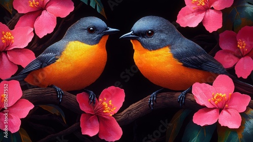 Pixelated birds perched on a seamless pattern digital art urban environment aesthetic concept