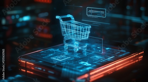 Digital shopping cart on phone screen. Modern mobile payment interface. Secure online purchase. AI generated