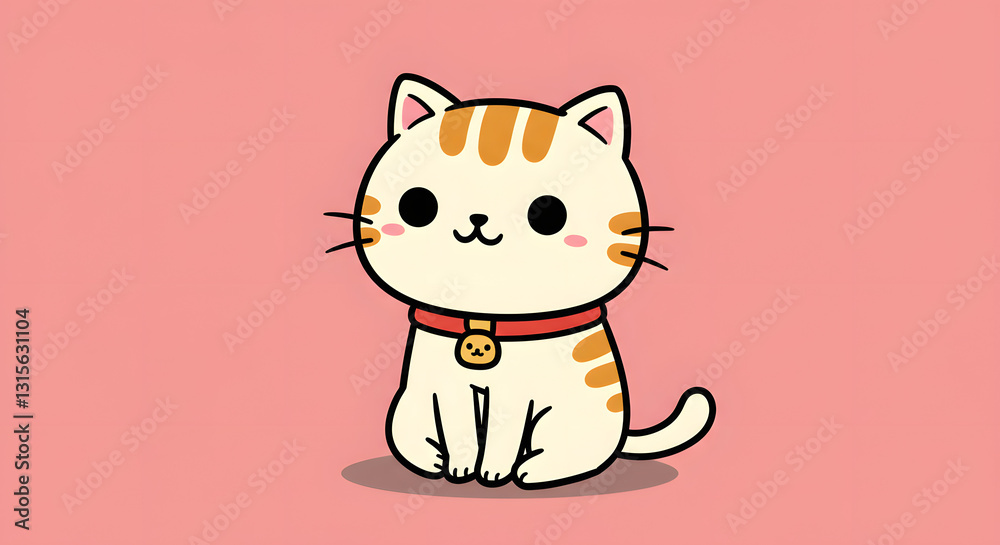 Obraz premium Cute Cartoon Cat with Collar Illustration