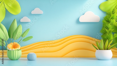 Floral display in studio with sunny background for spring ads, product mockup, or children's book