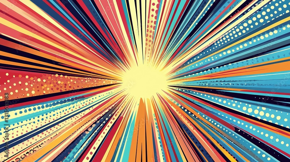 Fototapeta premium A colorful abstract radial design with dynamic lines and bright hues