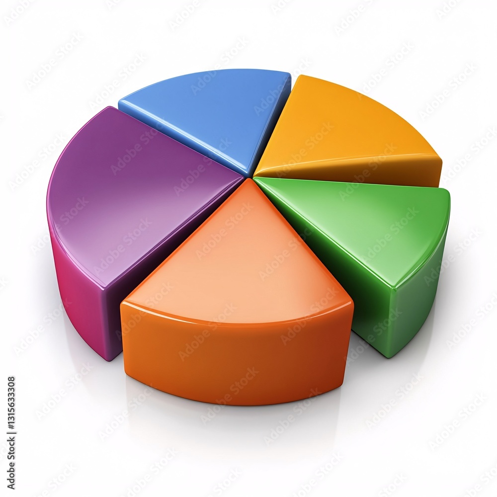 Obraz premium Stylish Pie Chart with Vibrant Colors Isolated on White