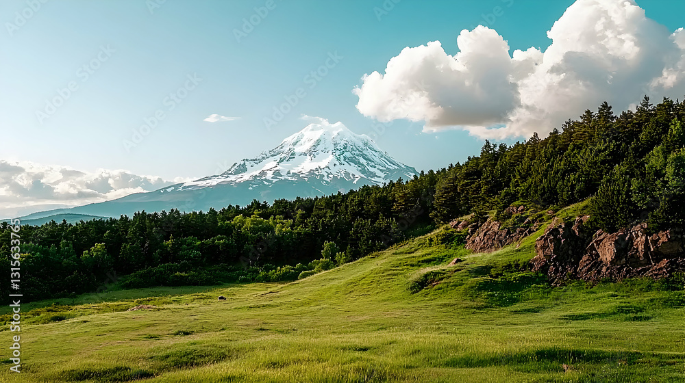Obraz premium A majestic snow capped mountain towers over a verdant landscape