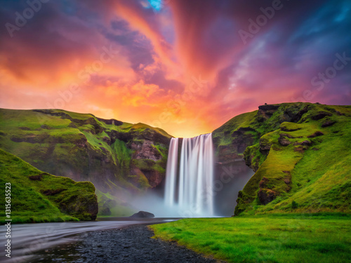 rainbow over waterfall. waterfall, water, falls, river, nature, landscape, iceland, niagara, cascade, rainbow, travel, fall, canada, mountain, skogafoss, rock, sky, green, summer, waterfalls, stream, 