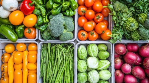 Vibrant Assortment of Fresh Organic Vegetables in Wooden Boxes