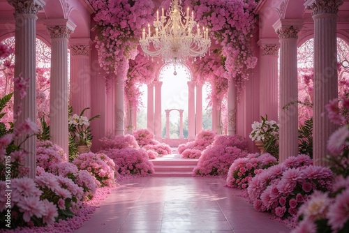 Romantic Elegant Pink Scenery with Enchanting Flora and Soft Luminescence