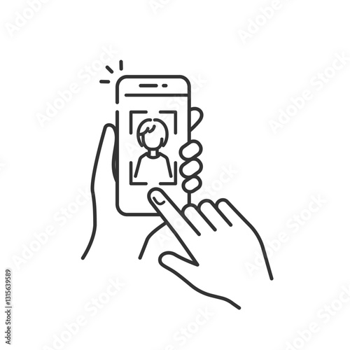 スマホで写真撮影、顔認証・本人確認をするアイコン(生体認証・eKYC)